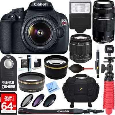 Canon EOS Rebel T5/200D/4000D DSLR Camera 18-55mm &amp; 75-300mm 4 Lens Kit + 64GB Memory Deluxe Kit