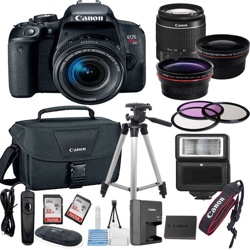 Canon EOS Rebel T7i/800D DSLR Camera with 18-55mm Lens, Filters, Bag, Memory Cards, Tripod, Flash, Remote Shutter, Cleaning Kit , Tripod Bundle