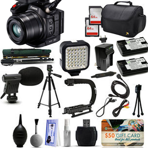 Canon XC15 4K Professional Camcorder with 2X Sandisk 64GBs | Tripod | Monopod | 2x Extra Batteries | $50 Gift Card Bundle