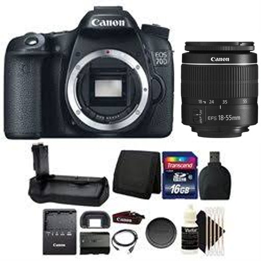 Canon EOS 70D/80D DSLR Camera with 18-55mm & Battery Grip, 16GB Memory Card Bundle