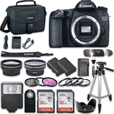 Canon EOS 70D/80D 20.2 MP AF Full HD 1080p DSLR Camera (Body Only) with 2pc SanDisk 32GB Memory Cards Accessory Kit