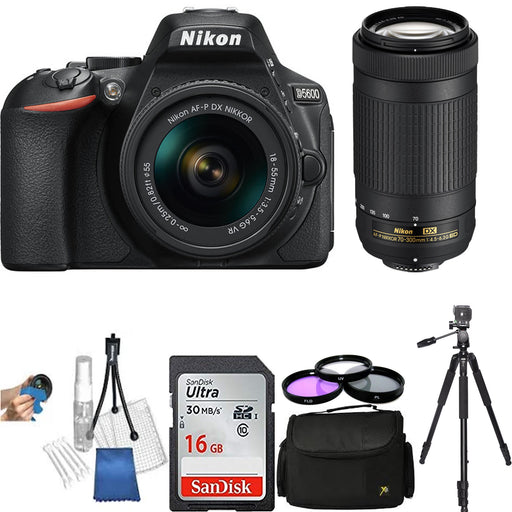 Nikon D5600 DSLR w/18-55mm f/3.5-5.6G VR &amp; 70-300mm /4.5-5.6 Black w/Free Accessory Bundle