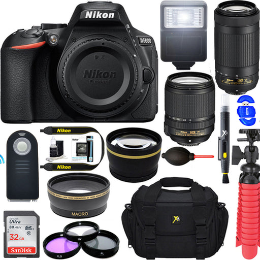 Nikon D5600 24.2MP DX-Format DSLR Camera w/ AF-S 18-140mm &amp; AF-P 70-300mm f/4.5-6.3G VR Lens | Accessory Bundle