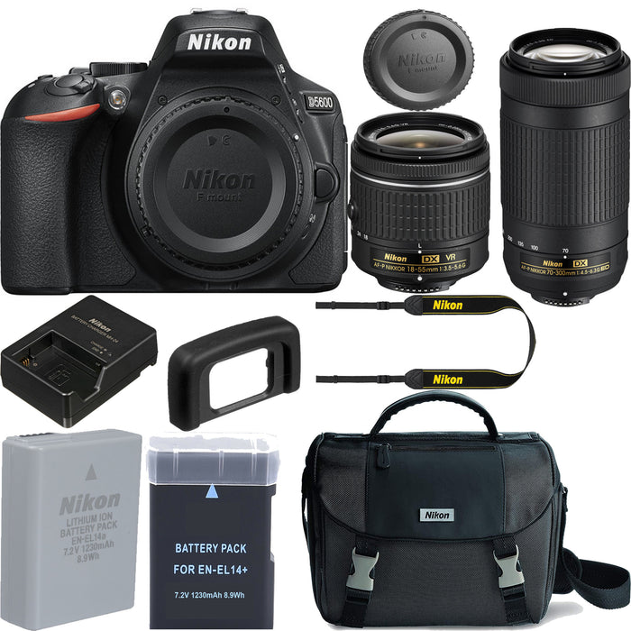Nikon D5600 DSLR Camera with 18-55mm and 70-300mm Lenses with Spare Battery &amp; Nikon Carrying Case Kit