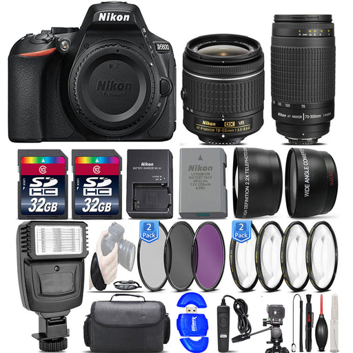 Nikon D5600 24.2MP DSLR Camera +18-55mm VR Lens +Nikon 70-300mm Lens- 64GB |Filters |DSLR Bag |Tripod |Card Reader &amp; Additional Accessories