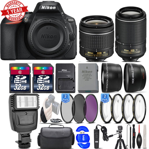 Nikon D5600 24.2MP DSLR Camera + 18-55mm VR Lens + 55-200mm VR II - 64GB Kit