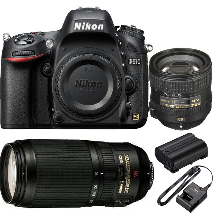 Nikon D610 DSLR Camera with Nikon AF-S NIKKOR 24-85mm f/3.5-4.5G ED & AF-S  VR Zoom-Nikkor 70-300mm f/4.5-5.6G IF-ED Lens Kit