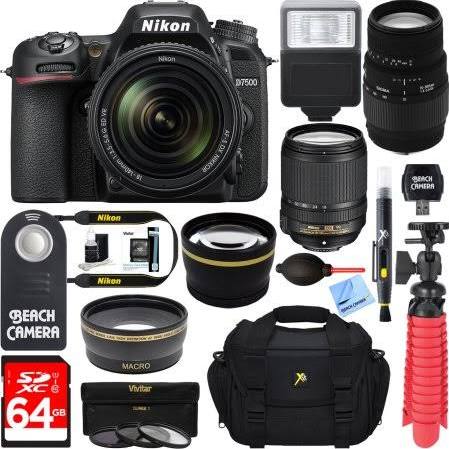Nikon D7500 20.9MP Digital SLR Camera + 18-140mm VR &amp; 70-300mm Macro Lens Bundle
