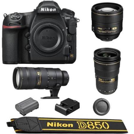 Nikon D850 DSLR Camera 85mm f/1.4G 24-70mm f/2.8G 70-200mm f/2.8G ED VR II