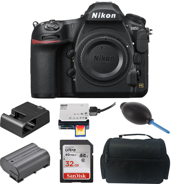 Nikon D850 Digital SLR Camera (Body Only) w/ Sandisk 32GB MC | DSLR Case | Dust Blower &amp; Card Reader Bundle