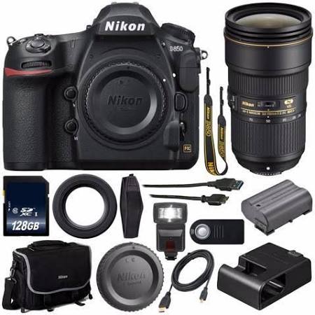 Nikon D850 DSLR Camera+Nikon AF-S NIKKOR 24-70mm f/2.8E ED VR Lens+128GB MC +External Flash+Mini HDMI Cable+Universal Wireless Remote