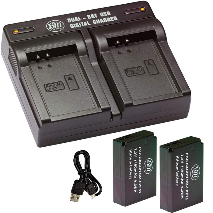 NJA 2-Pack of LP-E12 Batteries and USB Dual Battery Charger