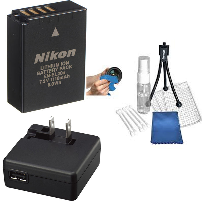Nikon EN-EL20A Battery &amp; Nikon EH-73P Adapter with Cleaning Kit