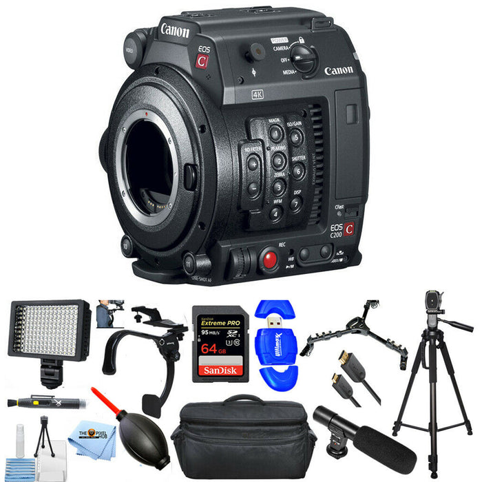 Canon EOS C200 Cinema Camera (EF-Mount) NTSC/PAL | 64GB | LED Light | Tripod Bundle