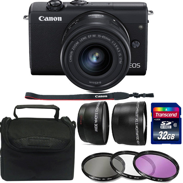 Canon EOS M200 Mirrorless Digital Camera with 15-45mm Lens (Black) w/ 32GB Memory Essential Starter Kit