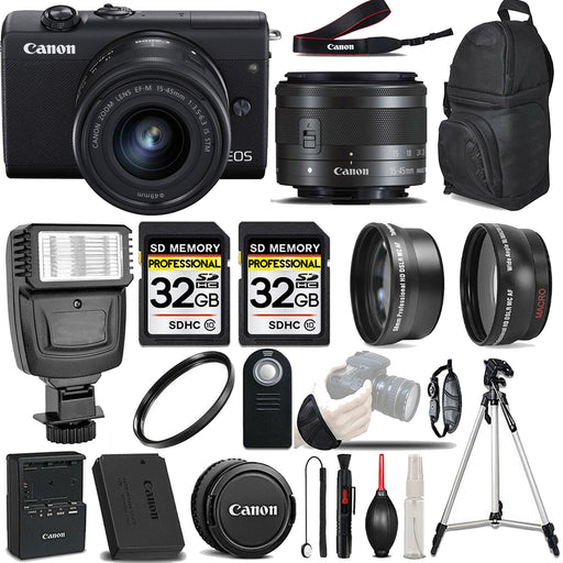Canon EOS M200 Mirrorless Digital Camera with 15-45mm Lens (Black) 3 Lens Kit | 64GB | PRO FLASH