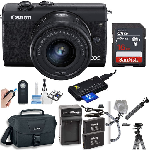 Canon EOS M200 Mirrorless Digital Camera with 15-45mm Lens (Black) with Sandisk 16GB Memory Card Bundle