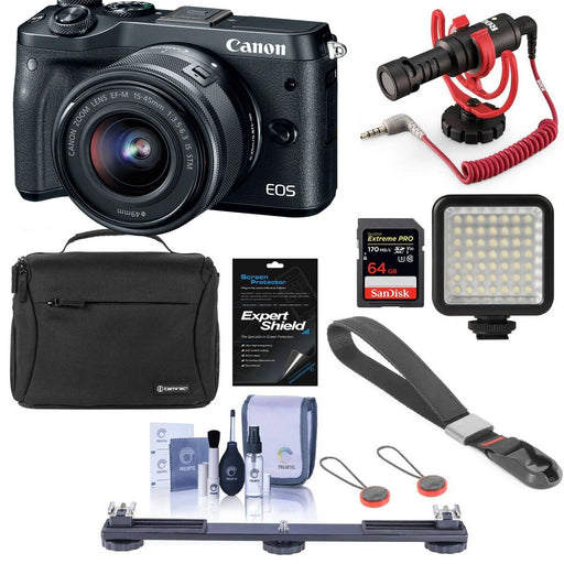 Canon EOS M6 Mirrorless Digital Camera with 15-45mm Lens Rode Kit and More