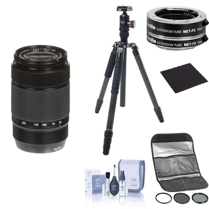 FUJIFILM XC 50-230mm f/4.5-6.7 OIS II Lens (Black) Bundle With Tripod, Extension Tubes, Filter Set and Cleaning Kit