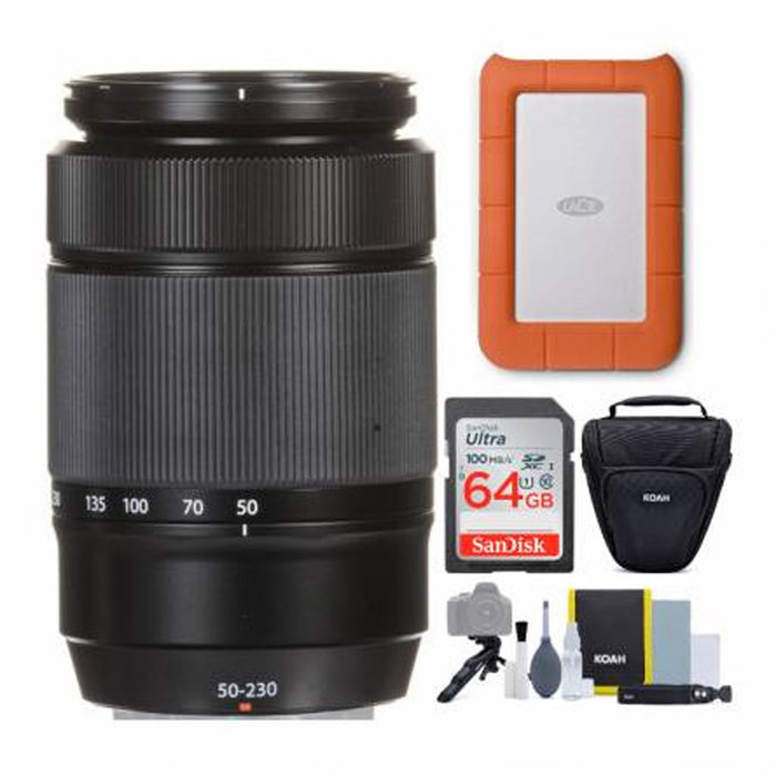 FUJIFILM XC 50-230mm f/4.5-6.7 OIS II Lens (Black) Bundle With External Hard Drive, SD Memory Card &amp; Card Wallet + Free Cleaning Kit