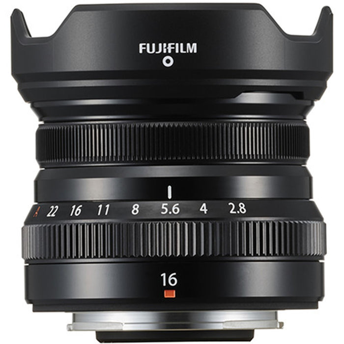 FUJIFILM XF 16mm f/2.8 R WR Lens (Black) with Peak Slide Strap Pack + Accessory Bundle