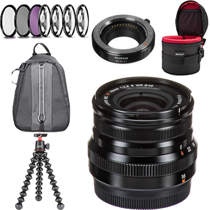 FUJIFILM XF 16mm f/2.8 R WR Lens (Black) Advanced Accessory Bundle