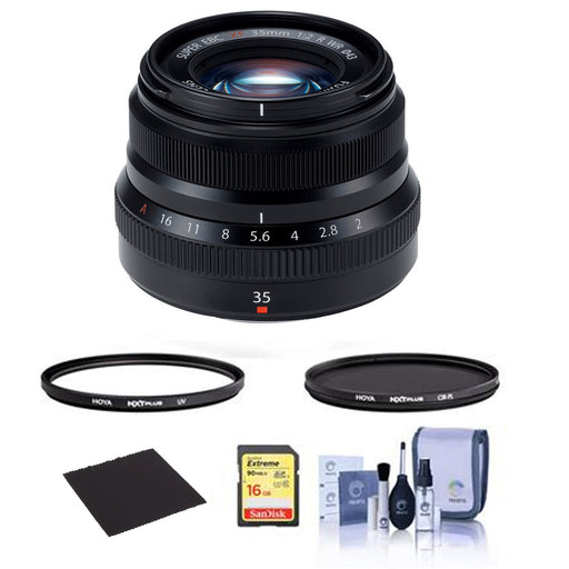 Fujifilm XF 35mm f/2 R WR Lens (Black) Bundle with Digital Filter Kit, 16gb Memory Card and Cleaning Kit