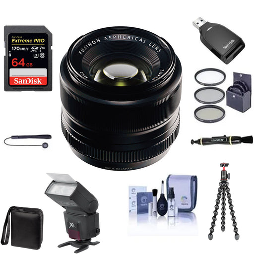 Fujifilm 35mm f/1.4 XF R Lens with Universal Flash, Joby Flexible Tripod, Filter Kit, 64gb Memory Card + Card Reader and Wallet, and More