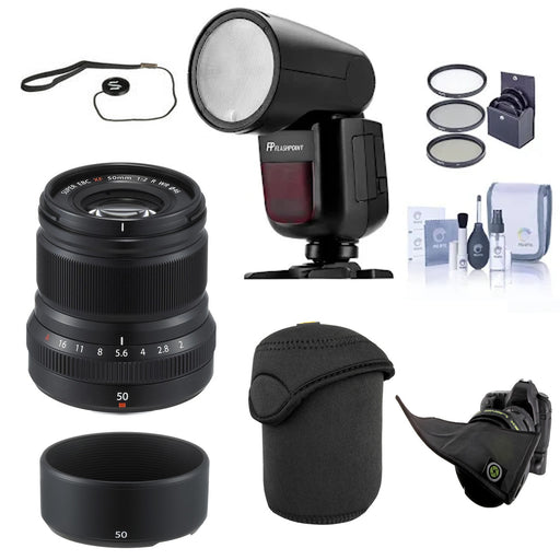 FUJIFILM XF 50mm f/2 R WR Lens (Black) Bundle With Flash and Accessories