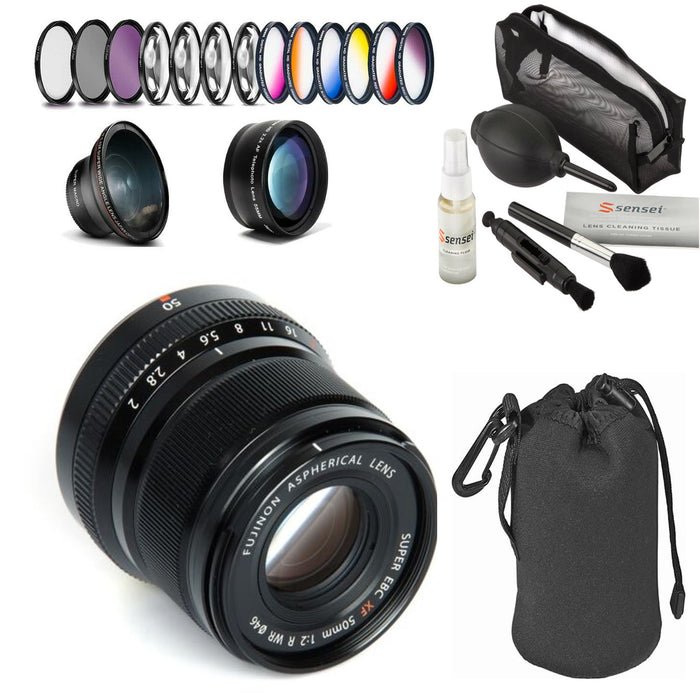 FUJIFILM XF 50mm f/2 R WR Lens (Black) Deluxe Filter Kit and Accessories