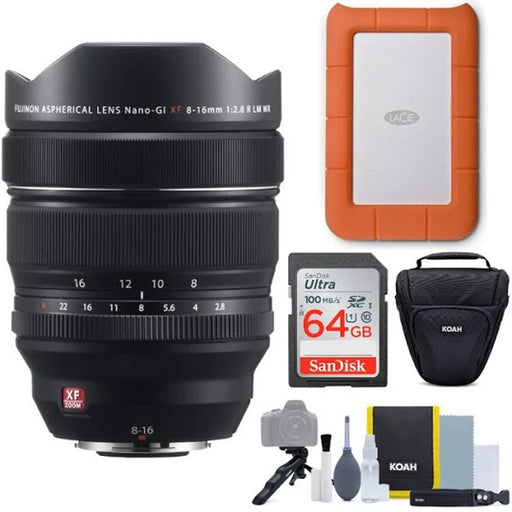FUJIFILM XF 8-16mm f/2.8 R LM WR Lens Bundle with Memory Card and External Hard Drive