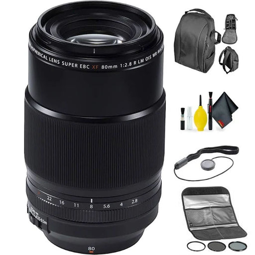 FUJIFILM XF 80mm f/2.8 R LM OIS WR Macro Lens Bundle with Backpack and Accessories