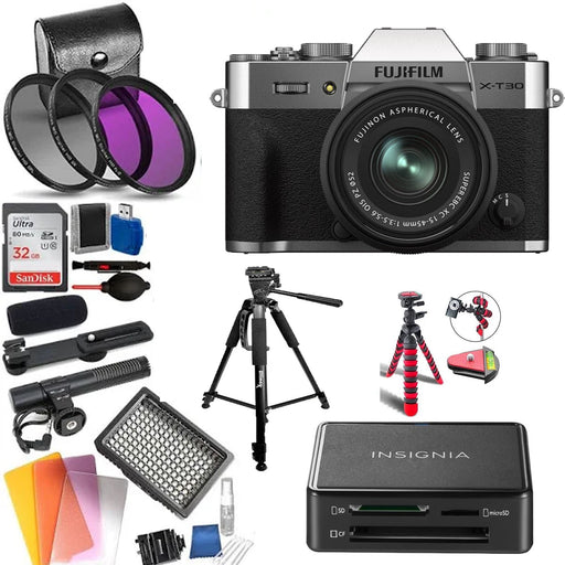 FUJIFILM X-T30 II Mirrorless Camera with 15-45mm Lens Deluxe Bundle W/ Insignia Professional Card Reader