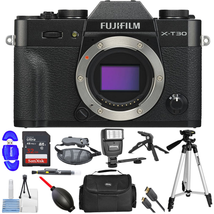 FUJIFILM X-T30 Mirrorless Digital Camera (Body Only, Black) with 32GB Memory Card Bundle