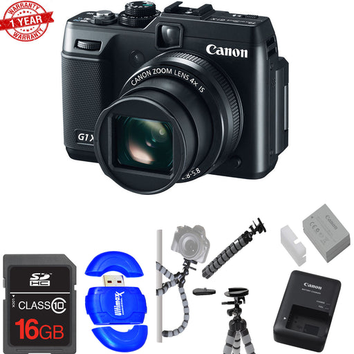Canon PowerShot G1 X 14.3 MP CMOS Digital Camera W/ 16GB MC | Flexible Mini Tripod &amp; MC Reader Bundle