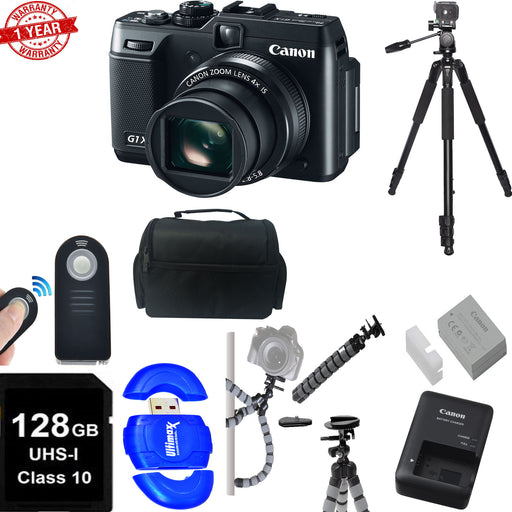 Canon PowerShot G1 X 14.3 MP CMOS Digital Camera W/ 128GB MC|Tripod|DSLR Bag|Wireless Remote|Card Reader|Flexible Mini Tripod Bundle