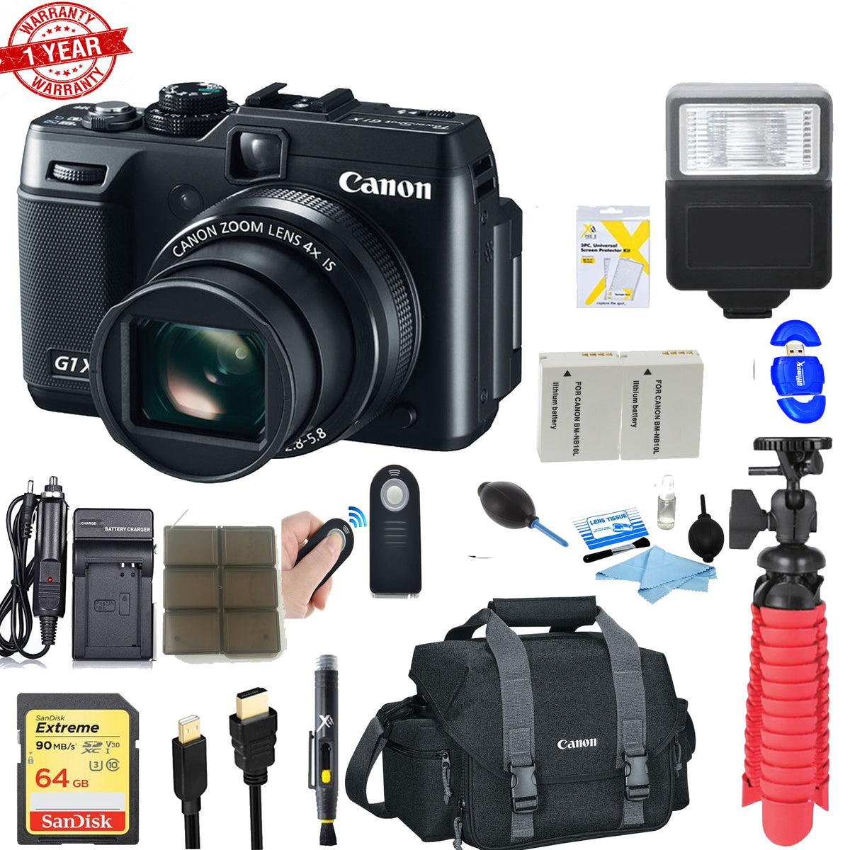 Canon PowerShot G1 X Digital Camera (Black) With Dual Battery