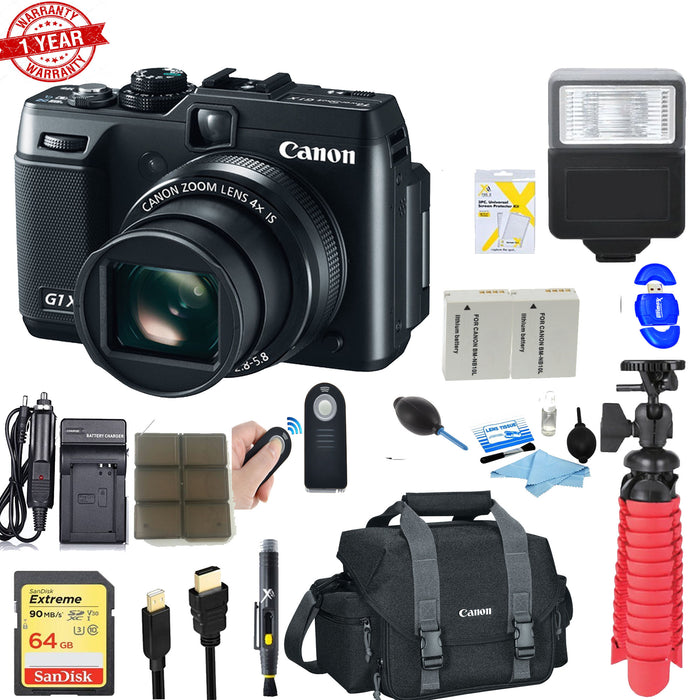 Canon PowerShot G1 X Digital Camera (Black) With Dual Battery Accessory Bundle