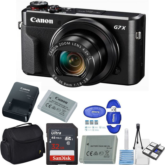 Canon PowerShot G7 X Mark II Digital Camera - 32GB SDXC Card, Camera Case, Cleaning Kit, Card Reader, Spare Battery, Table Top Tripod,