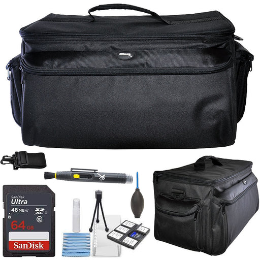 Ultimaxx Large Gadget Bag Digital Camera/Professional HD Video Camera with Sandisk 64GB &amp; Cleaning Kit Bundle