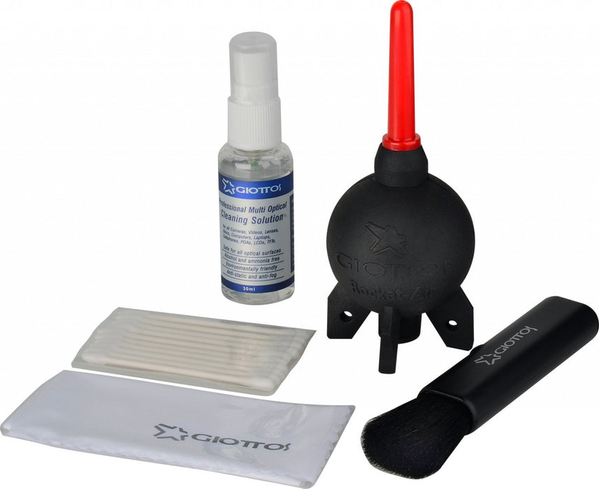 Giottos Optical Cleaning Bundle with Rocket Air Blaster, Brush &amp; Liquid.