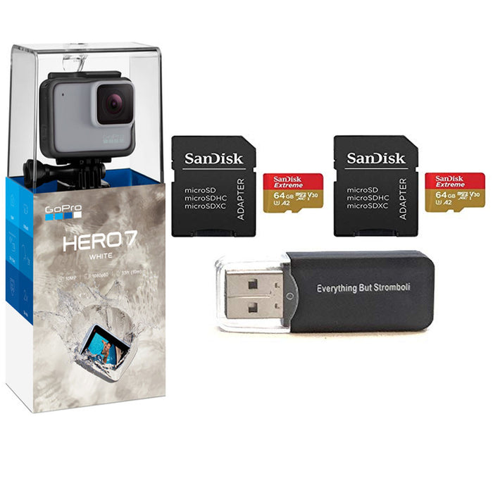 GoPro HERO7 White with SanDisk 64GB Micro SDXC Extreme Memory Card (Two Pack) Bundle SDSQXA2-064G-GN6MA