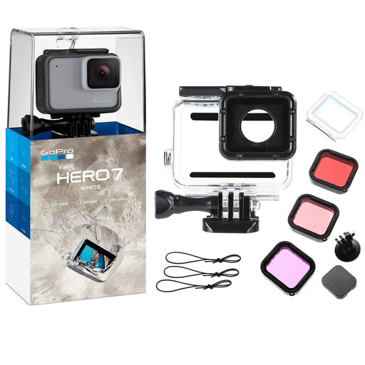 GoPro HERO7 White w/ Waterproof Diving Cover Case 197ft Underwater Dive Protective Housing Shell with 3 Filters (Red Purple Pink)