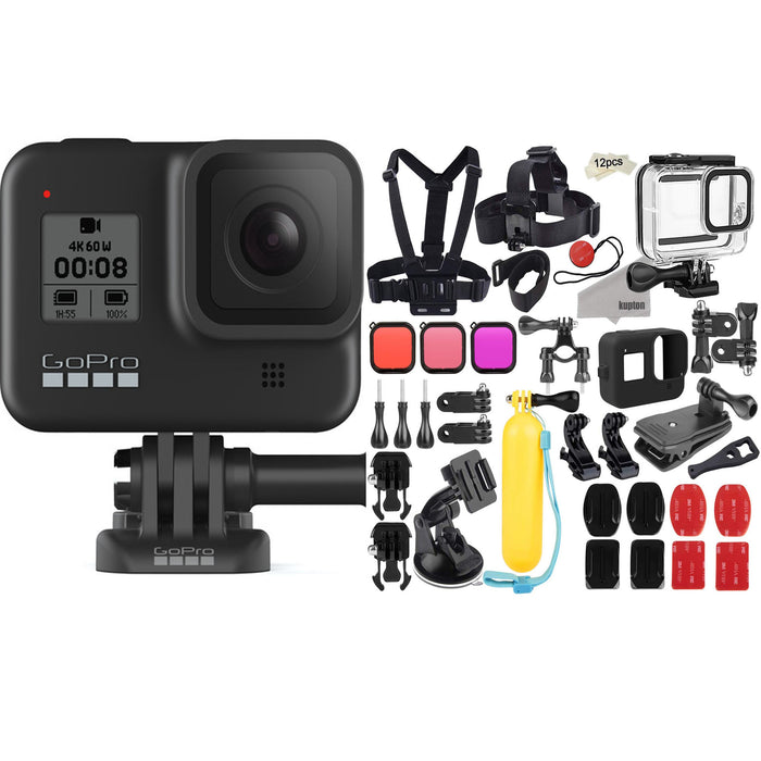 GoPro HERO8 Black with Waterproof Housing + Sleeve Case + Filters + Head Chest Strap + Suction Cup Mount + More