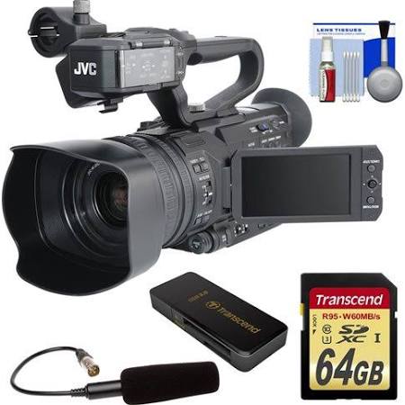 JVC GY-HM170U Ultra 4K HD 4KCAM Professional Camcorder &amp; Top Handle Audio Unit with XLR Microphone + 64GB Card + Reader + Kit