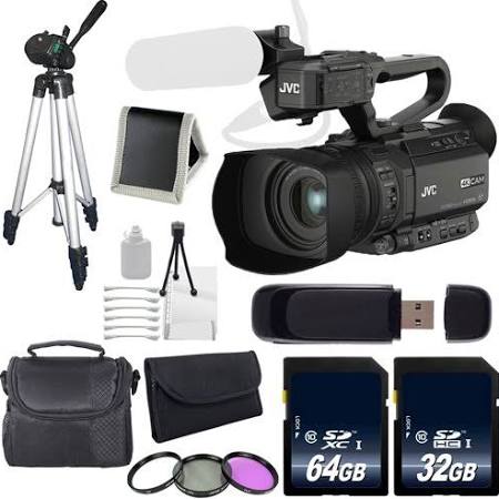 JVC GY-HM200 GYHM200 4KCAM Compact Handheld Camcorder + 32GB Sdhc Memory Card + 64GB SDXC Memory Card + Full Size Tripod + Carrying