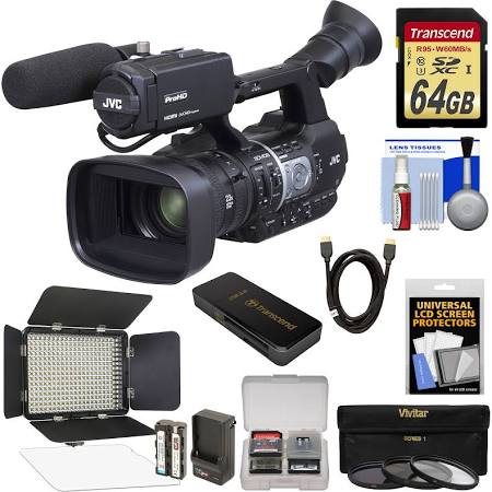 JVC GY-HM620U ProHD Professional Mobile News Camcorder with Microphone + 64GB Card + LED Video Light + 3 Filters + HDMI Cable + Kit