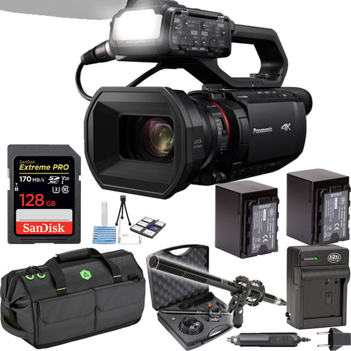 Panasonic HC-X2000 UHD 4K 3G-SDI/HDMI Pro Camcorder with Sandisk 64GB | Carrying Case | Microphone &amp; Spare Batteries Essential Bundle