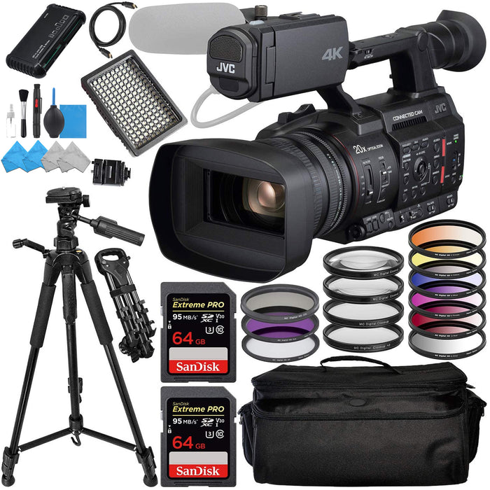 JVC GY-HC550 Handheld Connected Cam 1&quot; 4K Broadcast Camcorder with 2X SanDisk Extreme 64GBs, 72&quot; Tripod, Tripod Dolly, Camcorder Case, Supreme Bundle