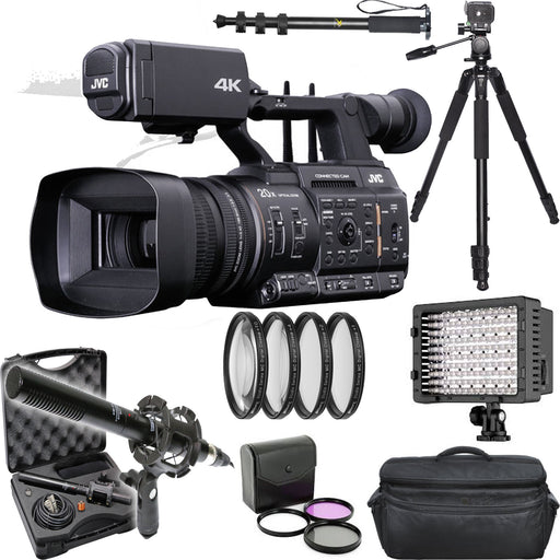 JVC GY-HC550 Handheld Connected Cam 1&quot; 4K Broadcast Camcorder with XM-55 MICROPHONE KIT, 72'' Tripod, 72'' Monopod, Filter Kit &amp; Close-ups Kit Bundle